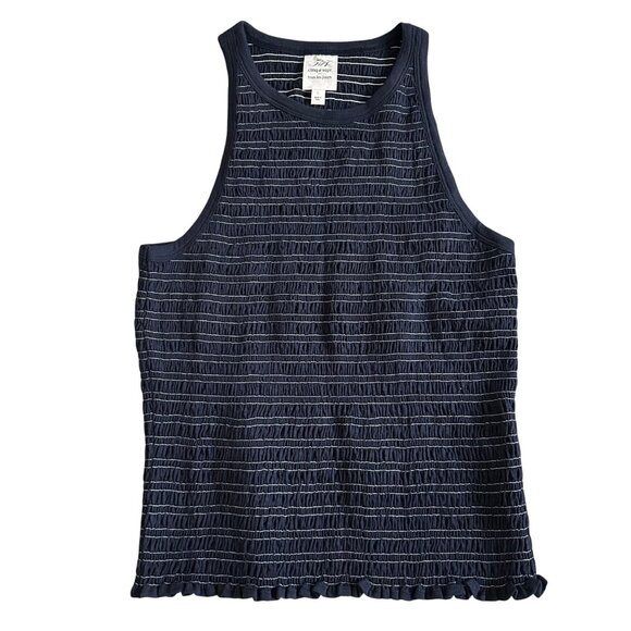 Cinq À Sept Large Fawn Smocked Tous Les Jours Navy Ruched Tank Top - Picture 2 of 12